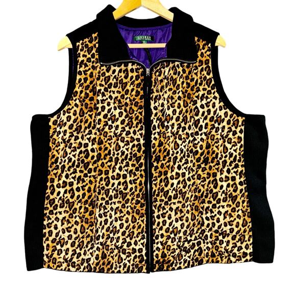 Lauren Ralph Lauren Womens 2X Puffer Vest Full Zip Up Cheetah Purple Quilted - Picture 1 of 12